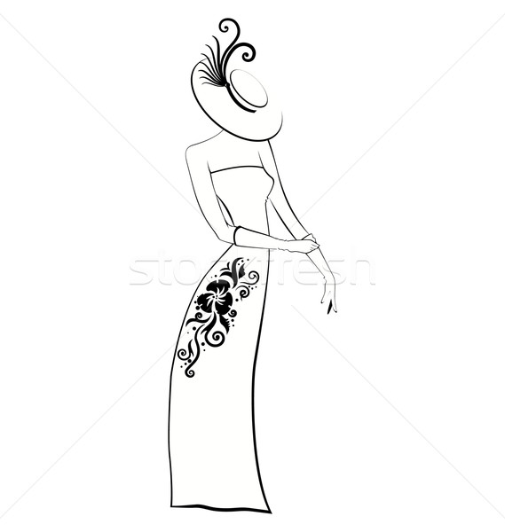 Classy lady in gloves and hat balack and white Stock photo © Zebra-Finch