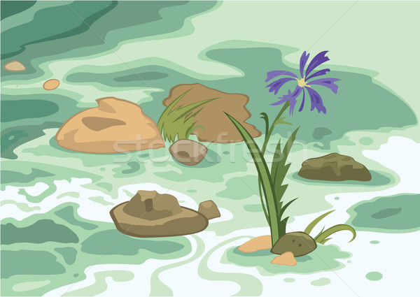 Stock photo: Cartoon flowers stones and brook