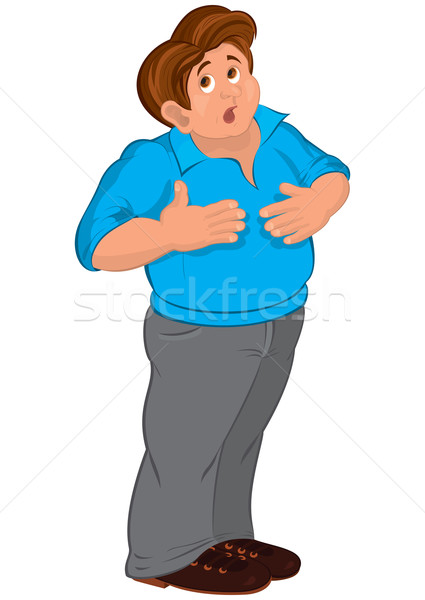 Cartoon hombre azul polo tocar estómago Foto stock © Zebra-Finch