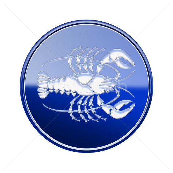 Foto stock: Câncer · zodíaco · ícone · azul · isolado · branco