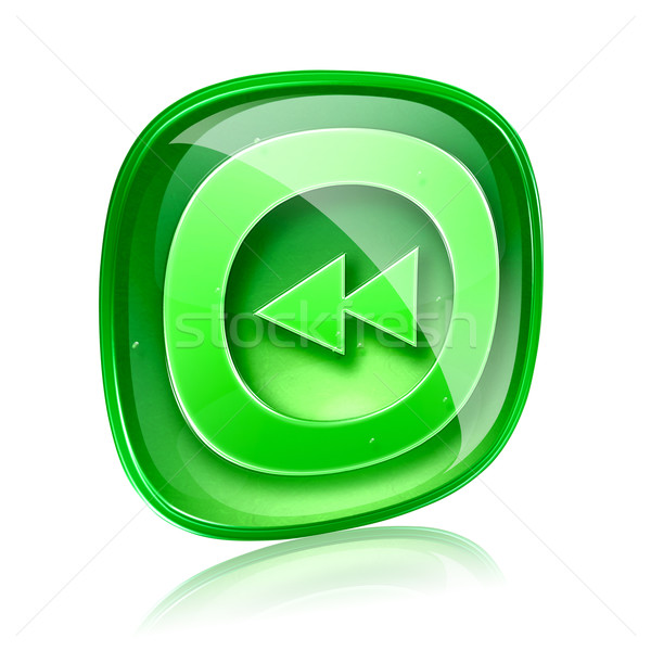 Rewind icon green glass, isolated on white background. Stock photo © zeffss