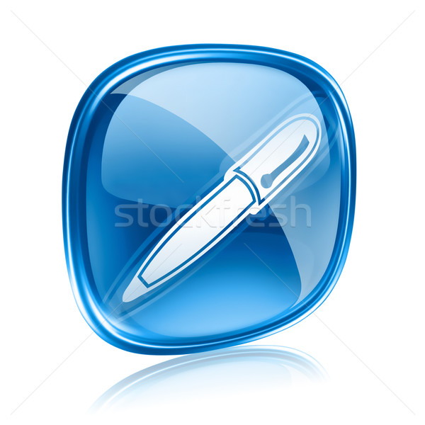 pen icon blue glass, isolated on white background. Stock photo © zeffss