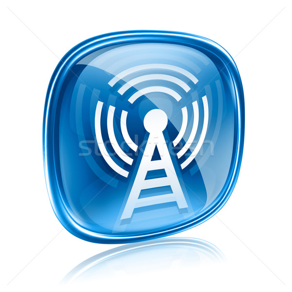 WI-FI tower icon blue glass, isolated on white background Stock photo © zeffss