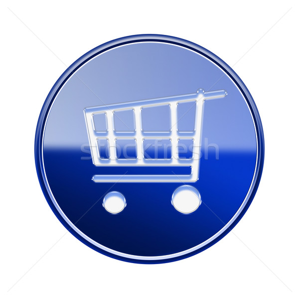 Stock photo: shopping cart icon glossy blue, isolated on white background