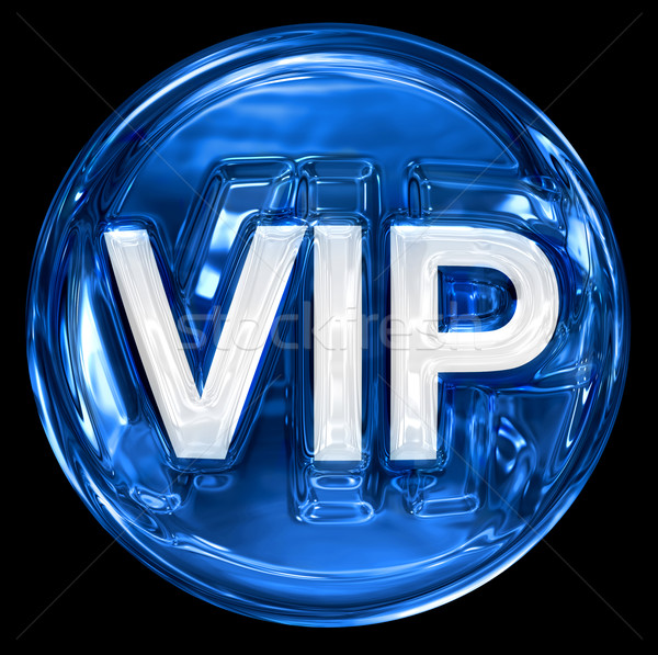 Foto stock: Vip · ícone · azul · isolado · preto · negócio