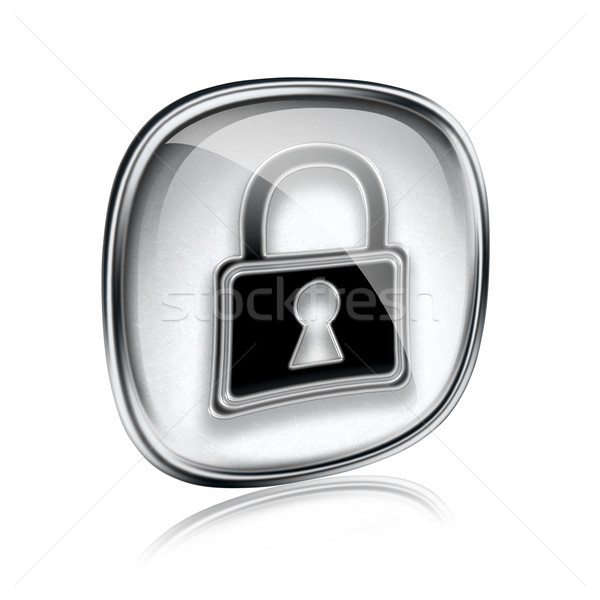 Lock icona grigio vetro isolato bianco Foto d'archivio © zeffss