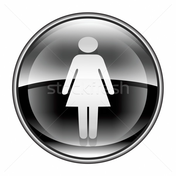 Foto stock: Mulher · ícone · preto · isolado · branco · mulheres