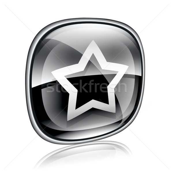 Foto stock: Estrellas · icono · negro · vidrio · aislado · blanco