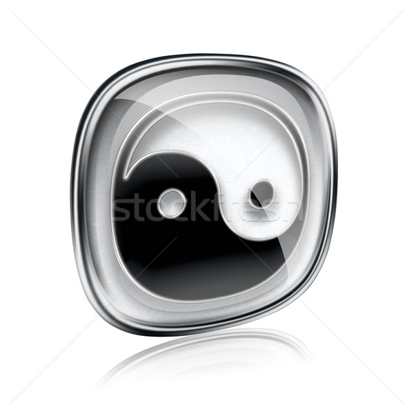 yin yang symbol icon grey glass, isolated on white background. Stock photo © zeffss