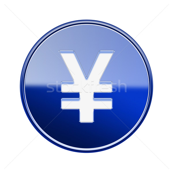Yen icono azul aislado blanco Foto stock © zeffss