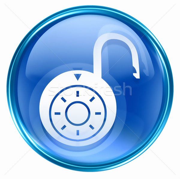 Lock icona blu isolato bianco porta Foto d'archivio © zeffss