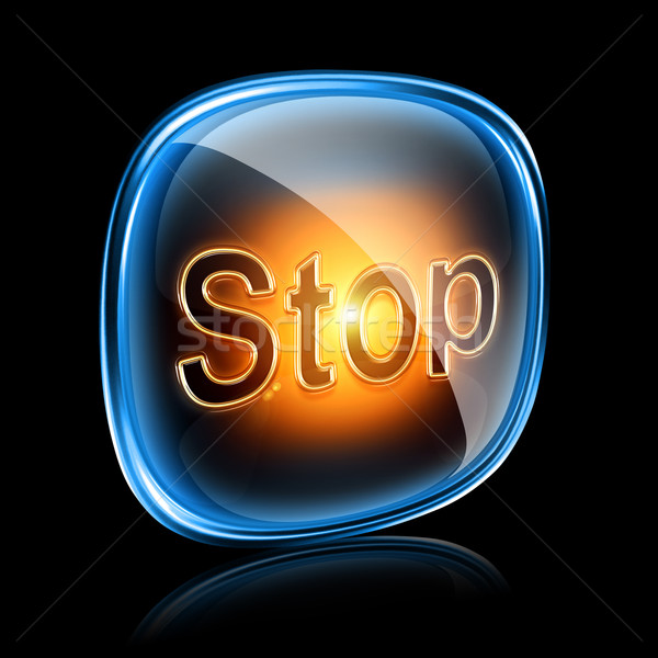 Stop icon neon, isolated on black background Stock photo © zeffss