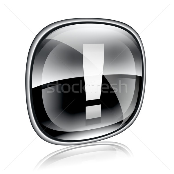 Exclamation symbol icon black glass, isolated on white backgroun Stock photo © zeffss