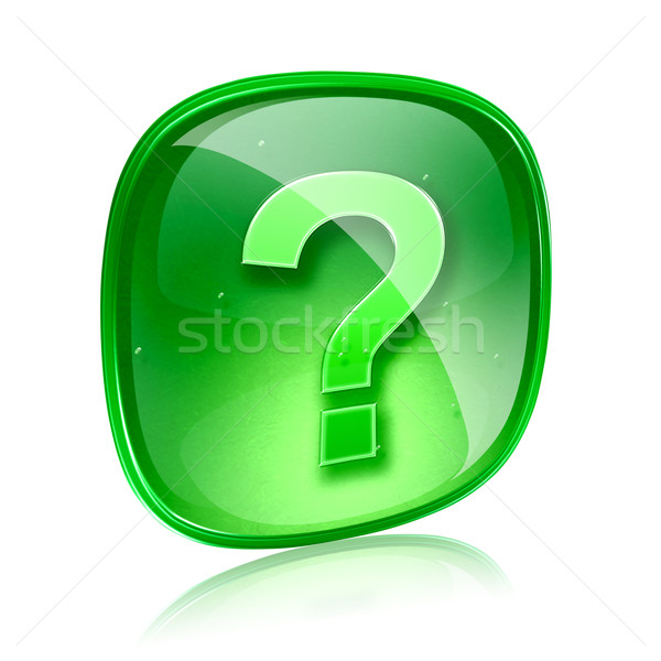 Help icon green glass, isolated on white background Stock photo © zeffss