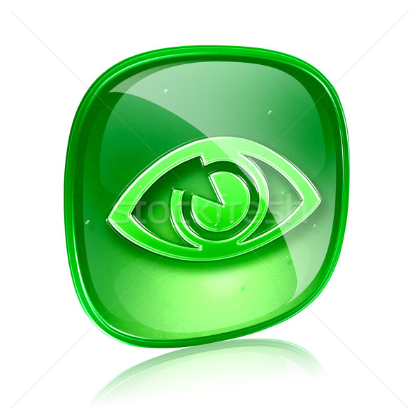 eye icon green glass, isolated on white background. Stock photo © zeffss