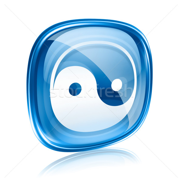 Yin yang symbol ikona niebieski szkła odizolowany Zdjęcia stock © zeffss