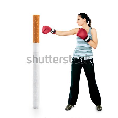 Boxer woman during boxing exercise, isolated on white Stock photo © zeffss