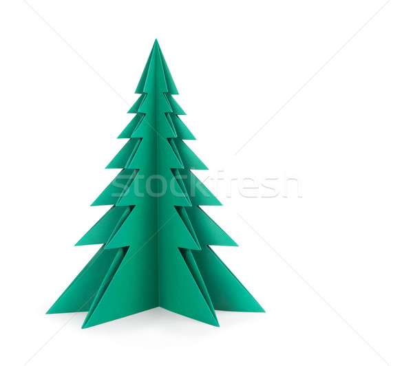 Green paper tree on a white background.  Clipping patch Stock photo © zeffss