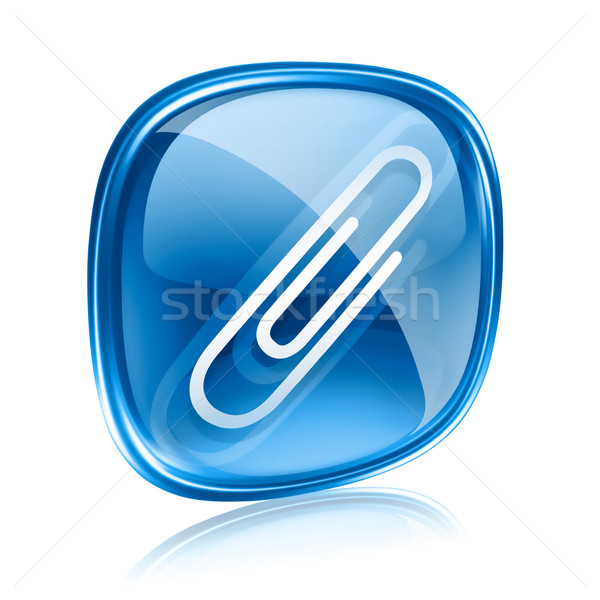 Paperclip icon blue glass, isolated on white background Stock photo © zeffss