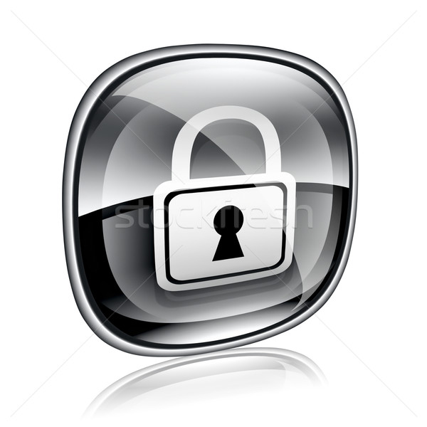 Lock icon black glass, isolated on white background. Stock photo © zeffss