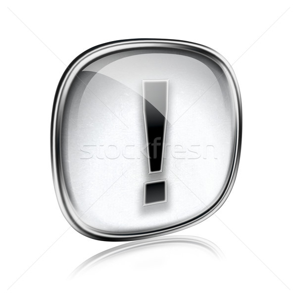 Exclamation symbol icon grey glass, isolated on white background Stock photo © zeffss