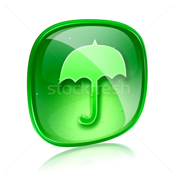 Foto stock: Guarda-chuva · ícone · verde · vidro · isolado · branco