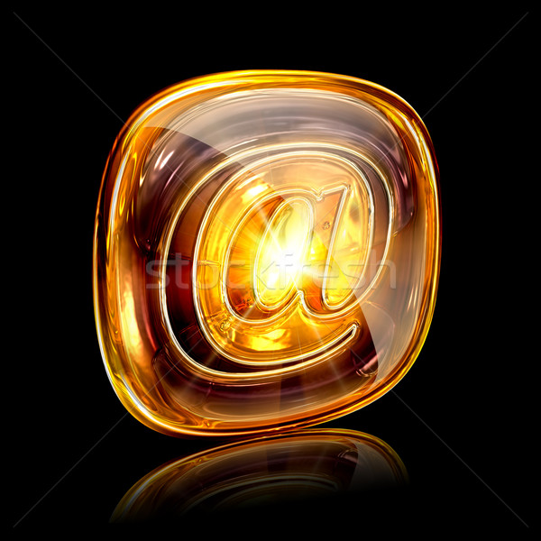 Stock photo: email icon amber, isolated on black background