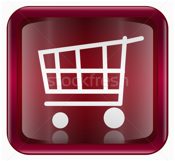 Foto stock: Carrinho · de · compras · ícone · escuro · vermelho · isolado · branco