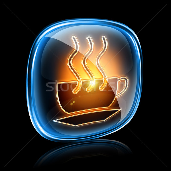 Stock photo: Coffee cup icon neon, isolated on black background