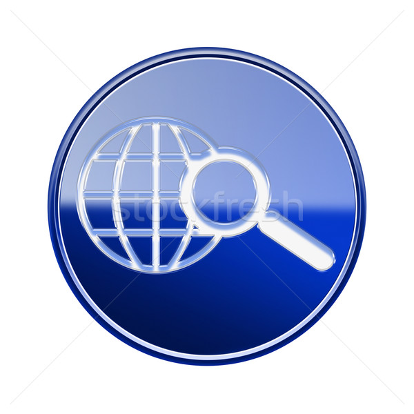 globe and magnifier icon glossy blue, isolated on white backgrou Stock photo © zeffss