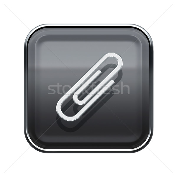 Gemkapocs ikon fényes szürke izolált fehér Stock fotó © zeffss