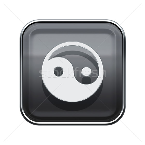 yin yang symbol icon glossy grey, isolated on white background Stock photo © zeffss