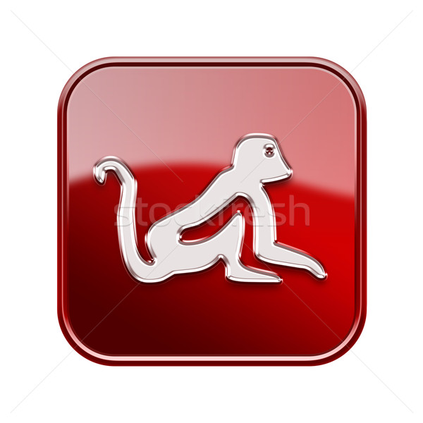 Małpa zodiak ikona czerwony odizolowany biały Zdjęcia stock © zeffss