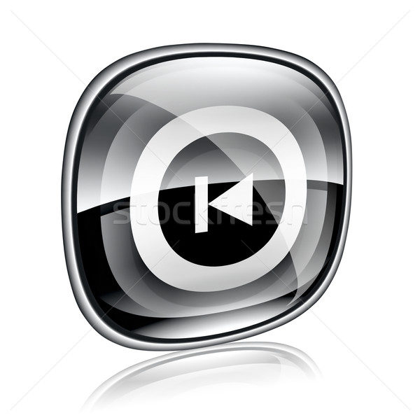 Rewind Back icon black glass, isolated on white background. Stock photo © zeffss