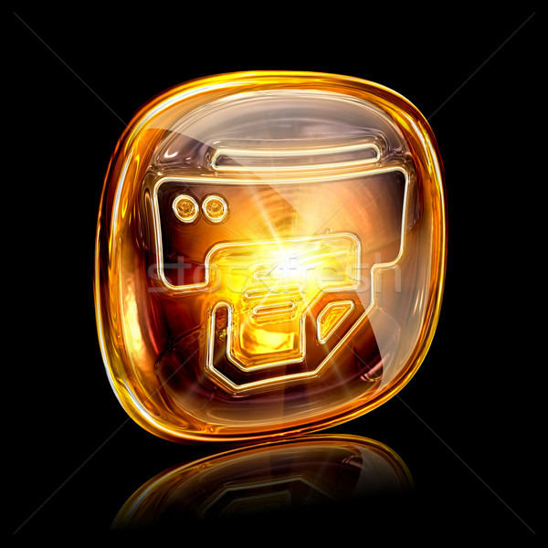 Stock photo: printer icon amber, isolated on black background.