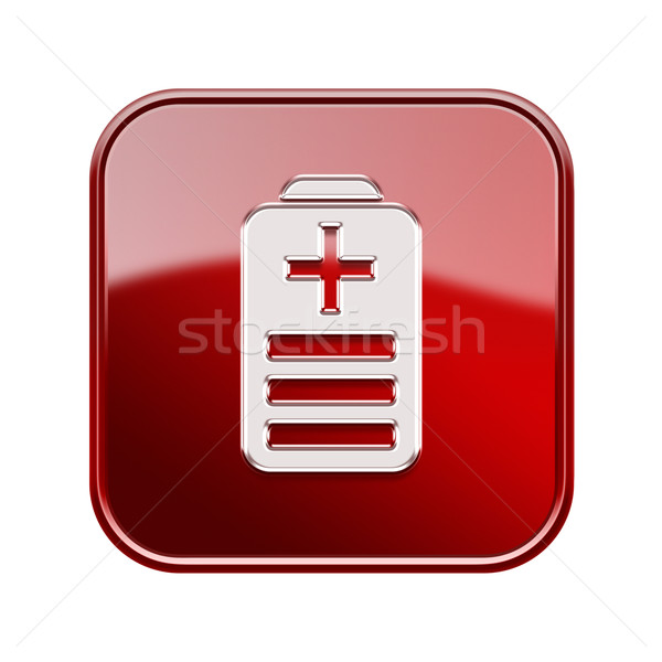 Foto stock: Bateria · ícone · vermelho · isolado · branco