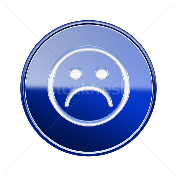 Smiley Face dissatisfied icon glossy blue, isolated on white bac Stock photo © zeffss