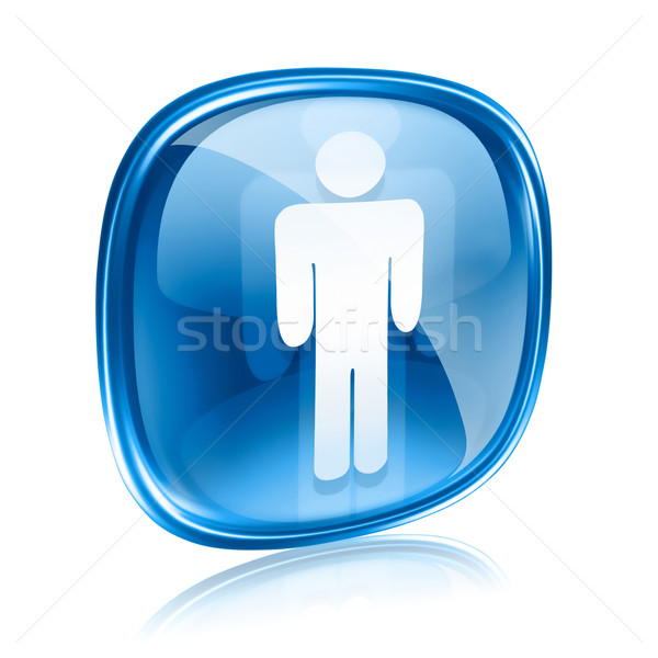 Zdjęcia stock: Mężczyzn · ikona · niebieski · szkła · odizolowany · biały