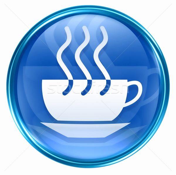 [[stock_photo]]: Tasse · de · café · icône · bleu · isolé · blanche · café