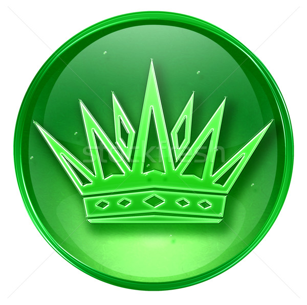 商业照片:冠· 图标 · 绿色 · 孤立 ·白·光 / crown icon green
