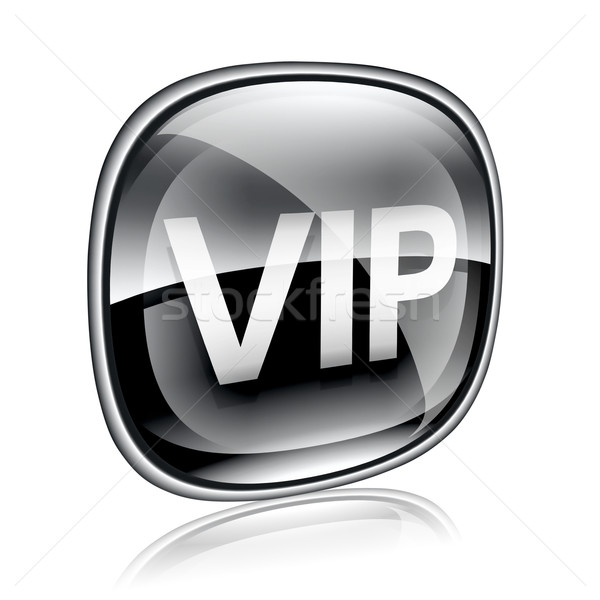 Stock photo: VIP icon black glass, isolated on white background.