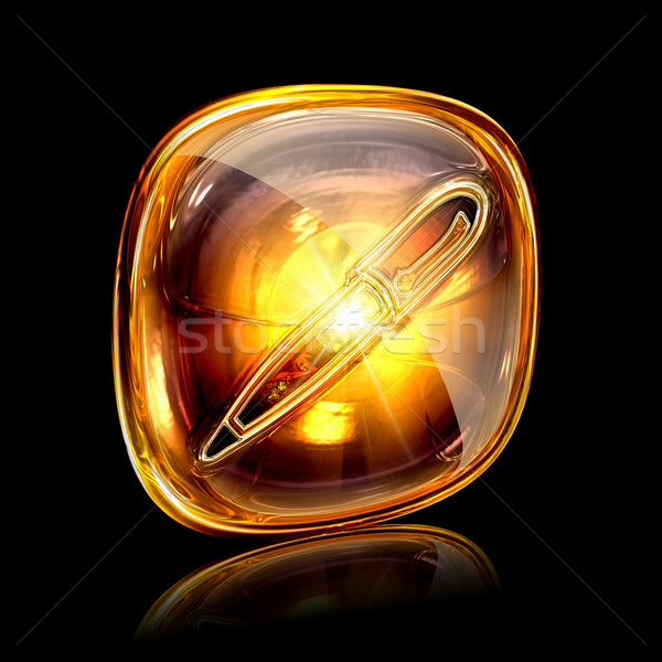 pen icon amber, isolated on black background Stock photo © zeffss