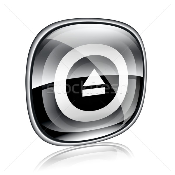 Eject icon black glass, isolated on white background. Stock photo © zeffss