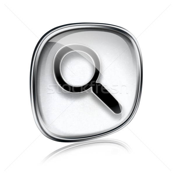 Stock photo: magnifier icon blue glass, isolated on white background.