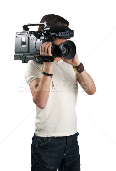 Caméraman isolé blanche homme technologie fond Photo stock © zeffss