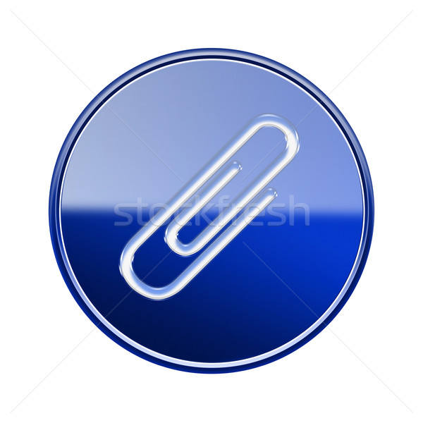 Stockfoto: Paperclip · icon · glanzend · Blauw · geïsoleerd · witte