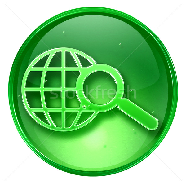 Globe and magnifier icon green, isolated on white background.  Stock photo © zeffss