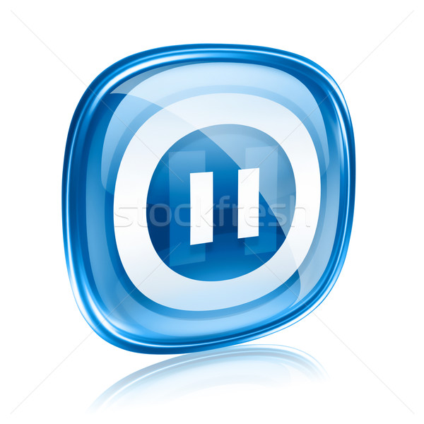 Pause icon blue glass, isolated on white background. Stock photo © zeffss