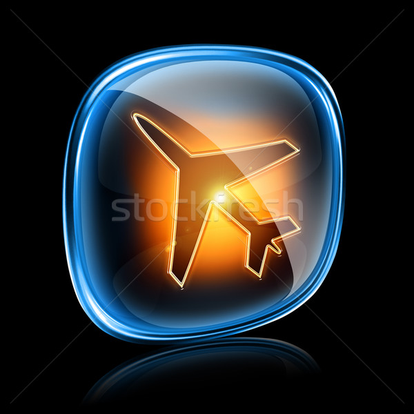 Zdjęcia stock: Samolot · ikona · neon · odizolowany · czarny · komputera