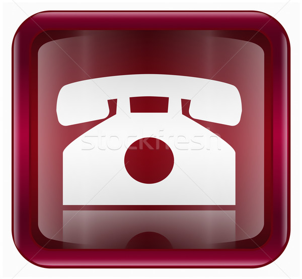Foto stock: Telefone · ícone · escuro · vermelho · isolado · branco